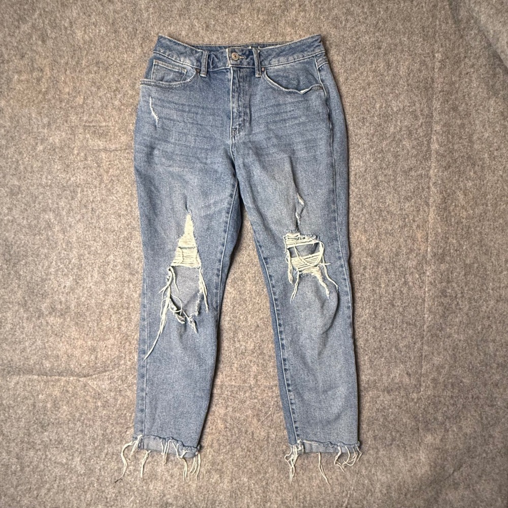 Rewash High Rise Distressed Mom Jeans Womens 9 29 Light Wash Frayed Hem J23301BN